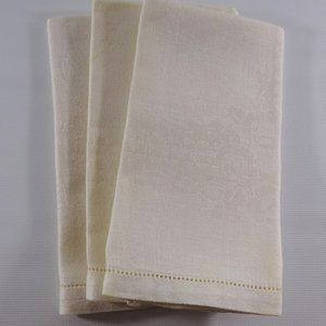 Cloth Dinner Napkins Off White Ivory Fabric Detailed Edge Set of 3 14.5"X15.5"